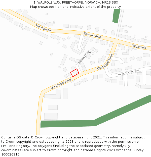 1, WALPOLE WAY, FREETHORPE, NORWICH, NR13 3SX: Location map and indicative extent of plot