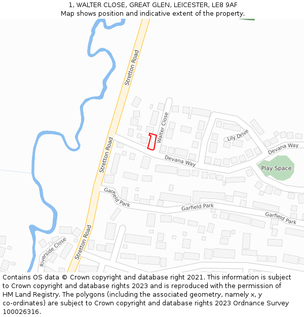 1, WALTER CLOSE, GREAT GLEN, LEICESTER, LE8 9AF: Location map and indicative extent of plot