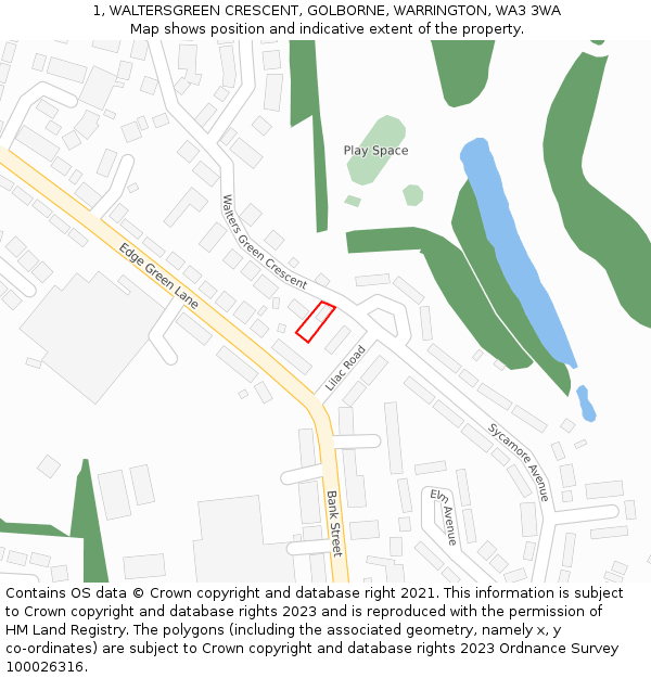 1, WALTERSGREEN CRESCENT, GOLBORNE, WARRINGTON, WA3 3WA: Location map and indicative extent of plot