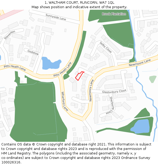 1, WALTHAM COURT, RUNCORN, WA7 1QL: Location map and indicative extent of plot