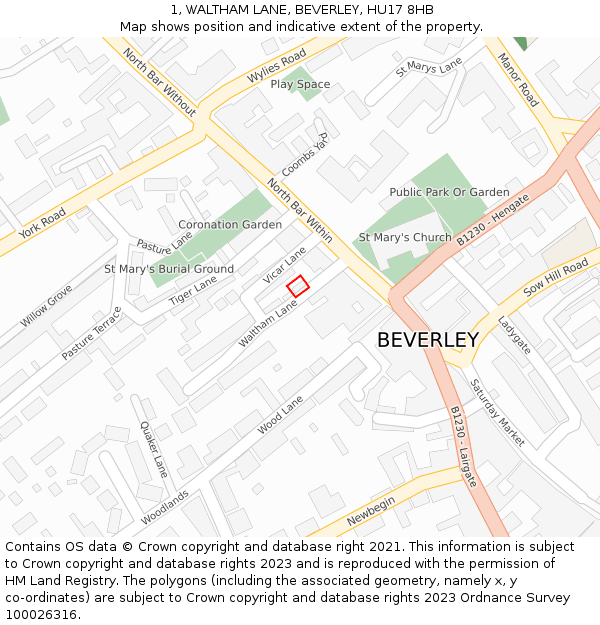 1, WALTHAM LANE, BEVERLEY, HU17 8HB: Location map and indicative extent of plot