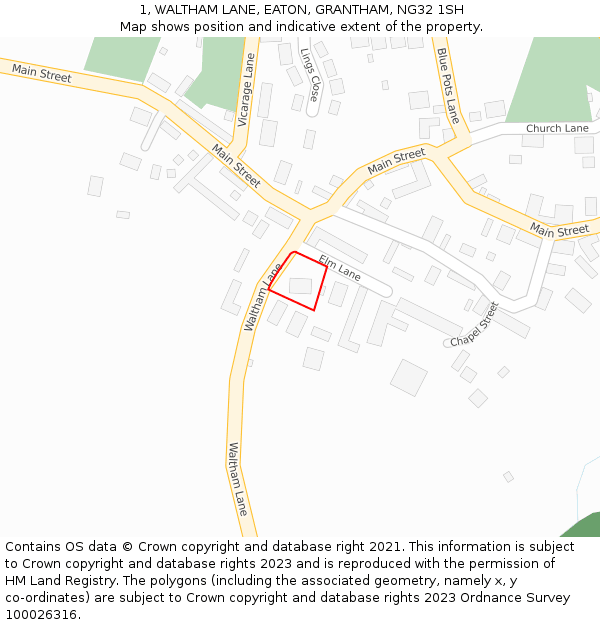 1, WALTHAM LANE, EATON, GRANTHAM, NG32 1SH: Location map and indicative extent of plot
