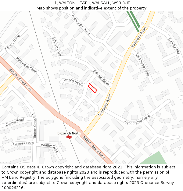 1, WALTON HEATH, WALSALL, WS3 3UF: Location map and indicative extent of plot