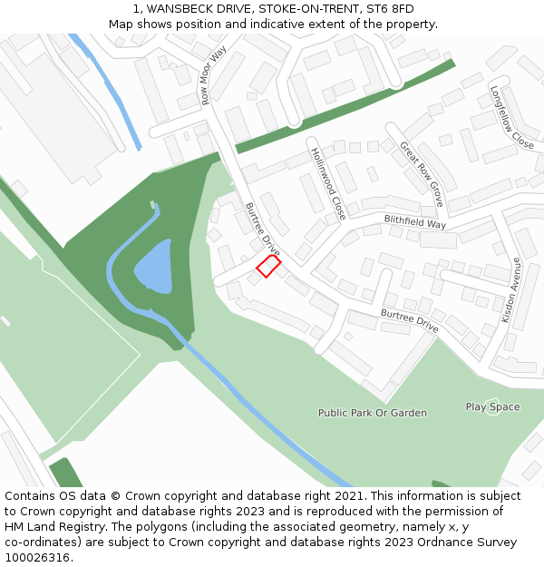 1, WANSBECK DRIVE, STOKE-ON-TRENT, ST6 8FD: Location map and indicative extent of plot