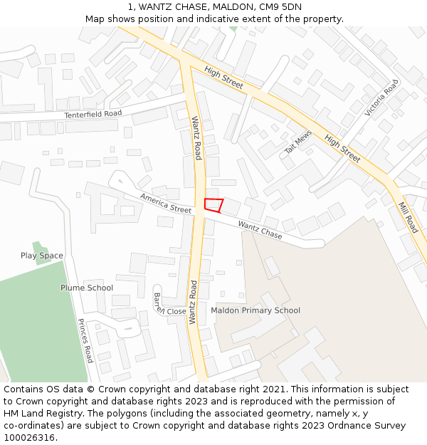 1, WANTZ CHASE, MALDON, CM9 5DN: Location map and indicative extent of plot