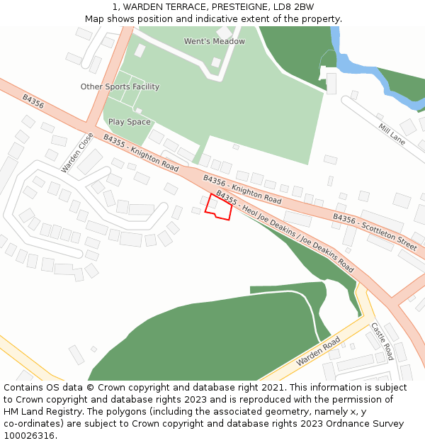 1, WARDEN TERRACE, PRESTEIGNE, LD8 2BW: Location map and indicative extent of plot