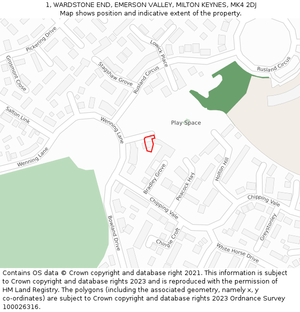 1, WARDSTONE END, EMERSON VALLEY, MILTON KEYNES, MK4 2DJ: Location map and indicative extent of plot
