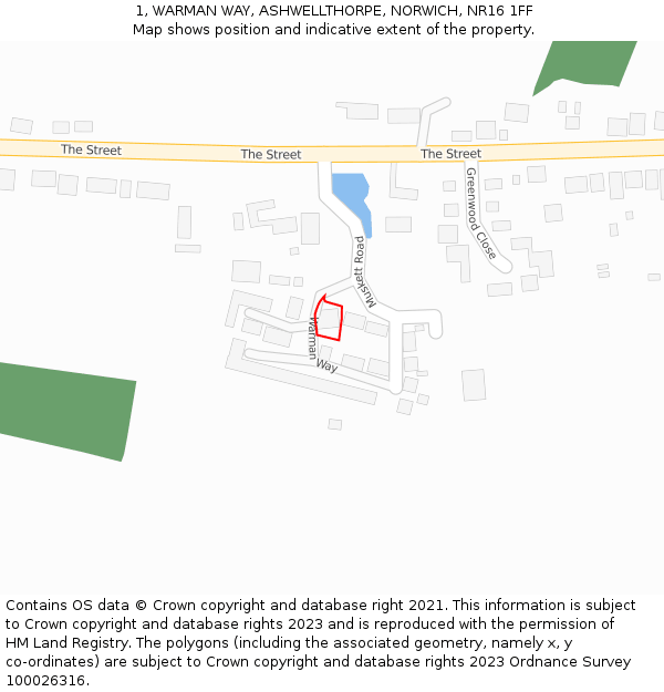 1, WARMAN WAY, ASHWELLTHORPE, NORWICH, NR16 1FF: Location map and indicative extent of plot