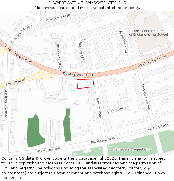 1, WARRE AVENUE, RAMSGATE, CT11 0HD: Location map and indicative extent of plot