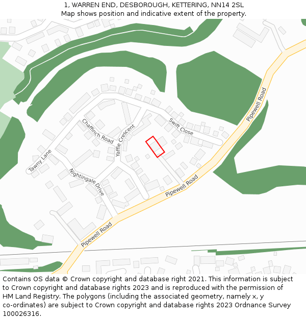 1, WARREN END, DESBOROUGH, KETTERING, NN14 2SL: Location map and indicative extent of plot