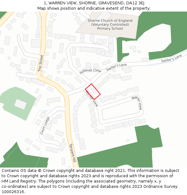 1, WARREN VIEW, SHORNE, GRAVESEND, DA12 3EJ: Location map and indicative extent of plot