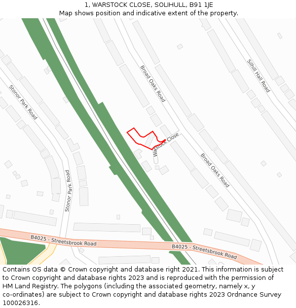 1, WARSTOCK CLOSE, SOLIHULL, B91 1JE: Location map and indicative extent of plot