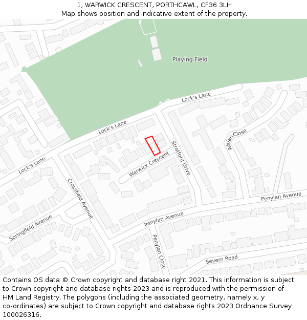 1, WARWICK CRESCENT, PORTHCAWL, CF36 3LH: Location map and indicative extent of plot