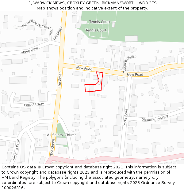 1, WARWICK MEWS, CROXLEY GREEN, RICKMANSWORTH, WD3 3ES: Location map and indicative extent of plot