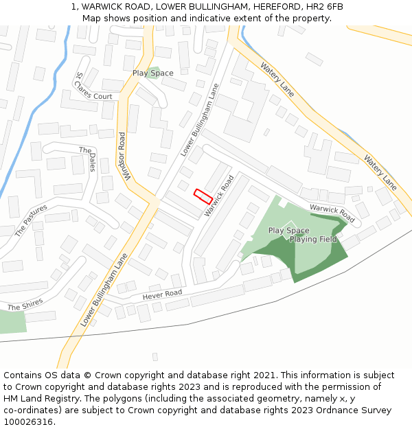 1, WARWICK ROAD, LOWER BULLINGHAM, HEREFORD, HR2 6FB: Location map and indicative extent of plot