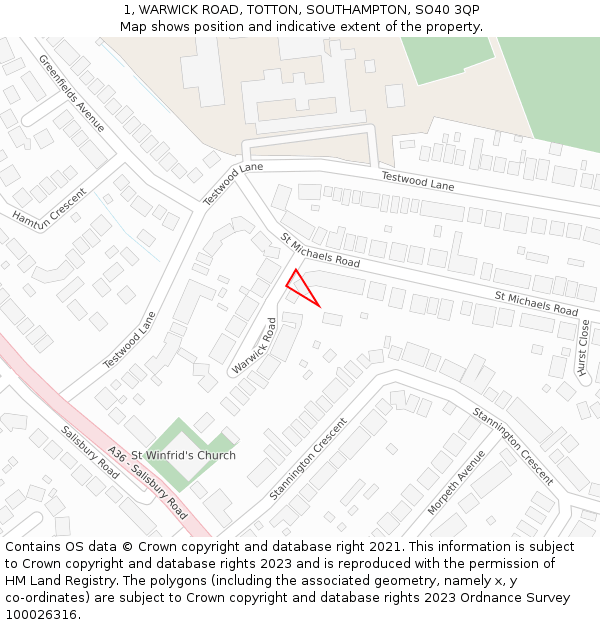 1, WARWICK ROAD, TOTTON, SOUTHAMPTON, SO40 3QP: Location map and indicative extent of plot