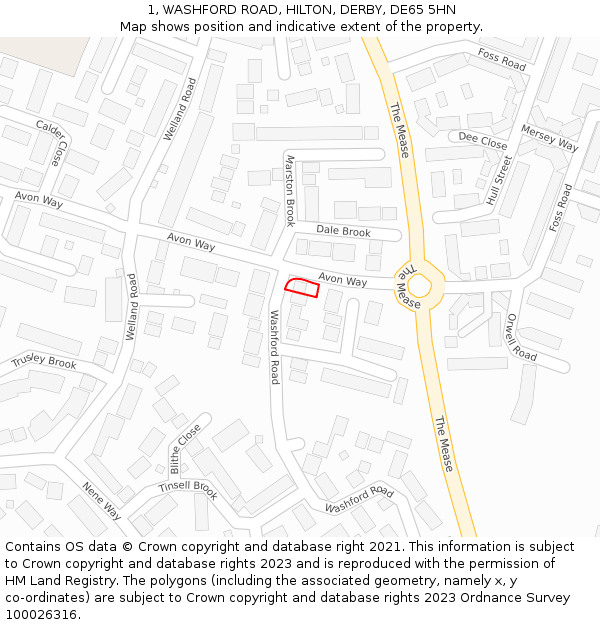 1, WASHFORD ROAD, HILTON, DERBY, DE65 5HN: Location map and indicative extent of plot