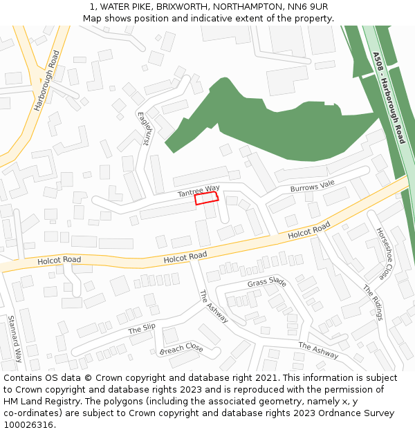 1, WATER PIKE, BRIXWORTH, NORTHAMPTON, NN6 9UR: Location map and indicative extent of plot