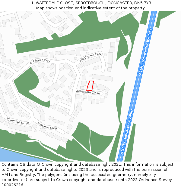 1, WATERDALE CLOSE, SPROTBROUGH, DONCASTER, DN5 7YB: Location map and indicative extent of plot