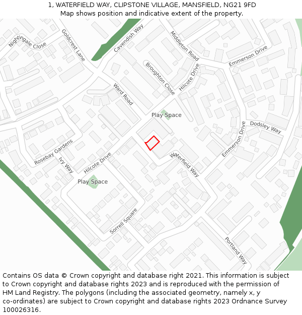1, WATERFIELD WAY, CLIPSTONE VILLAGE, MANSFIELD, NG21 9FD: Location map and indicative extent of plot