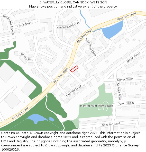 1, WATERLILY CLOSE, CANNOCK, WS12 2GN: Location map and indicative extent of plot