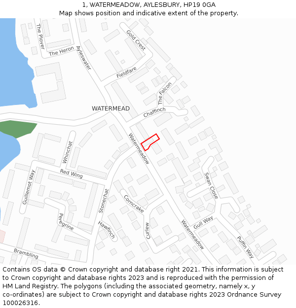1, WATERMEADOW, AYLESBURY, HP19 0GA: Location map and indicative extent of plot