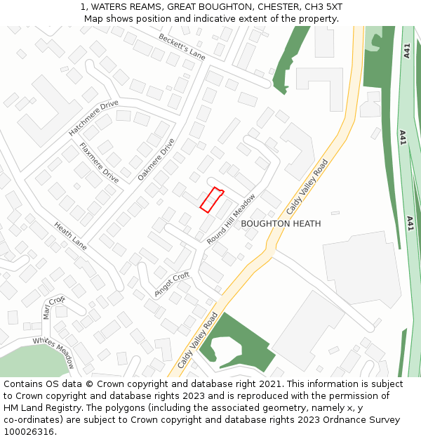 1, WATERS REAMS, GREAT BOUGHTON, CHESTER, CH3 5XT: Location map and indicative extent of plot