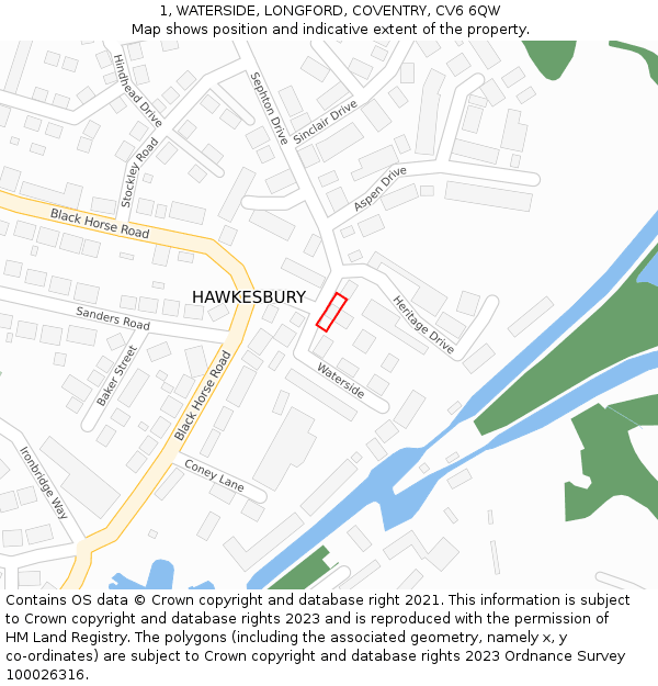 1, WATERSIDE, LONGFORD, COVENTRY, CV6 6QW: Location map and indicative extent of plot