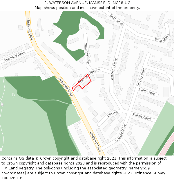 1, WATERSON AVENUE, MANSFIELD, NG18 4JG: Location map and indicative extent of plot