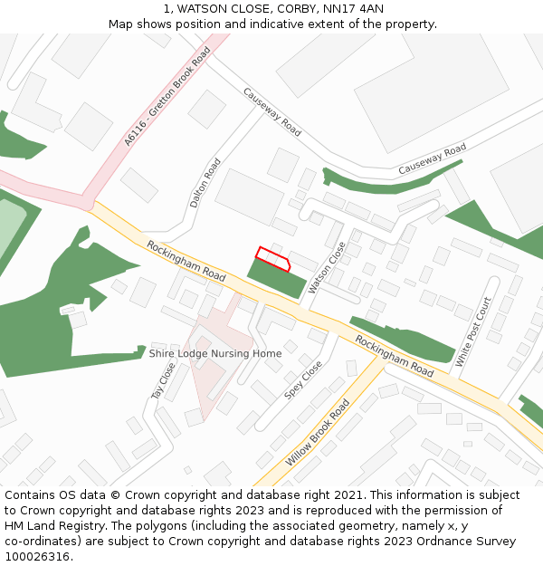 1, WATSON CLOSE, CORBY, NN17 4AN: Location map and indicative extent of plot