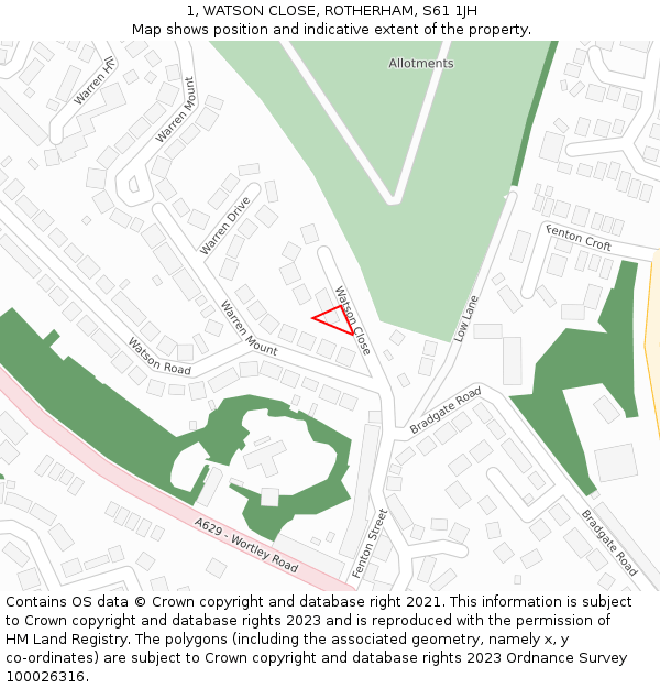 1, WATSON CLOSE, ROTHERHAM, S61 1JH: Location map and indicative extent of plot