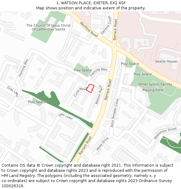 1, WATSON PLACE, EXETER, EX2 4SF: Location map and indicative extent of plot