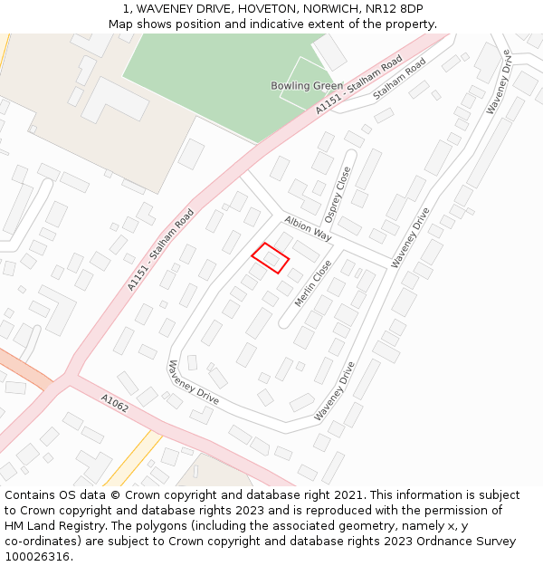 1, WAVENEY DRIVE, HOVETON, NORWICH, NR12 8DP: Location map and indicative extent of plot