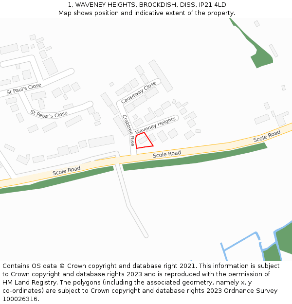 1, WAVENEY HEIGHTS, BROCKDISH, DISS, IP21 4LD: Location map and indicative extent of plot