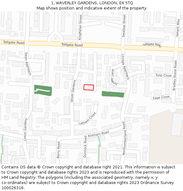 1, WAVERLEY GARDENS, LONDON, E6 5TQ: Location map and indicative extent of plot