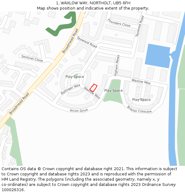 1, WAXLOW WAY, NORTHOLT, UB5 6FH: Location map and indicative extent of plot