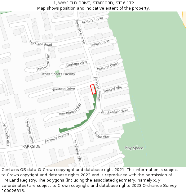 1, WAYFIELD DRIVE, STAFFORD, ST16 1TP: Location map and indicative extent of plot