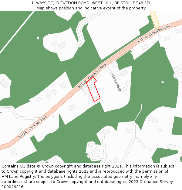 1, WAYSIDE, CLEVEDON ROAD, WEST HILL, BRISTOL, BS48 1PL: Location map and indicative extent of plot