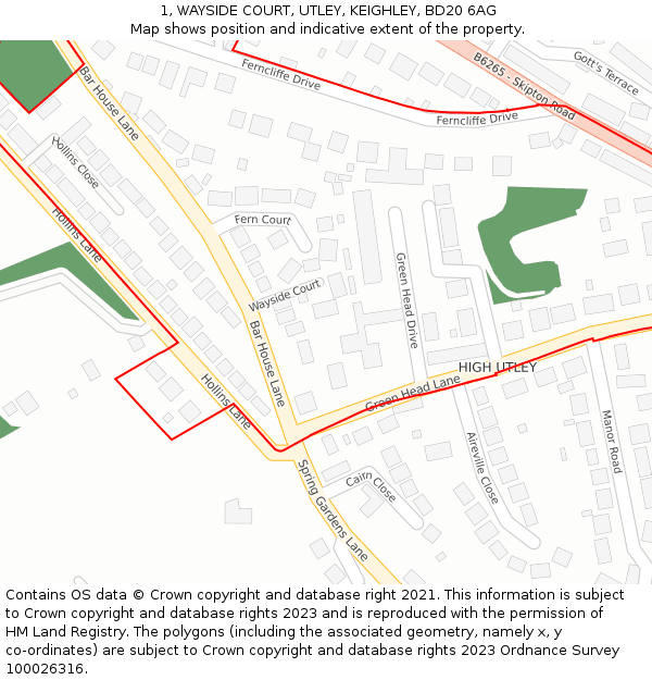 1, WAYSIDE COURT, UTLEY, KEIGHLEY, BD20 6AG: Location map and indicative extent of plot