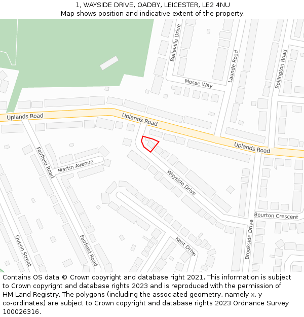 1, WAYSIDE DRIVE, OADBY, LEICESTER, LE2 4NU: Location map and indicative extent of plot