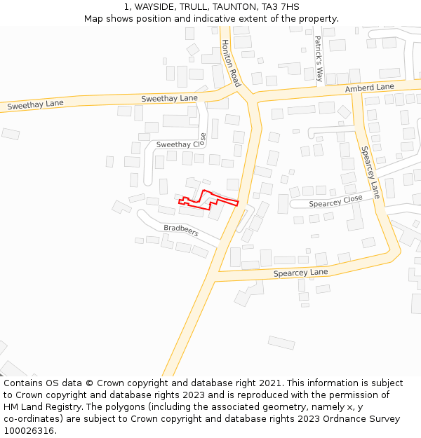 1, WAYSIDE, TRULL, TAUNTON, TA3 7HS: Location map and indicative extent of plot