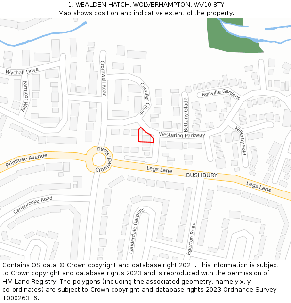 1, WEALDEN HATCH, WOLVERHAMPTON, WV10 8TY: Location map and indicative extent of plot