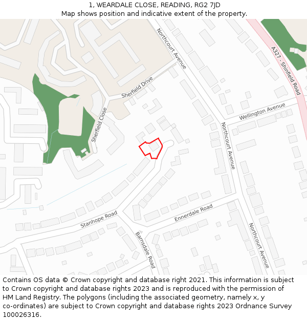 1, WEARDALE CLOSE, READING, RG2 7JD: Location map and indicative extent of plot