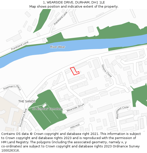 1, WEARSIDE DRIVE, DURHAM, DH1 1LE: Location map and indicative extent of plot