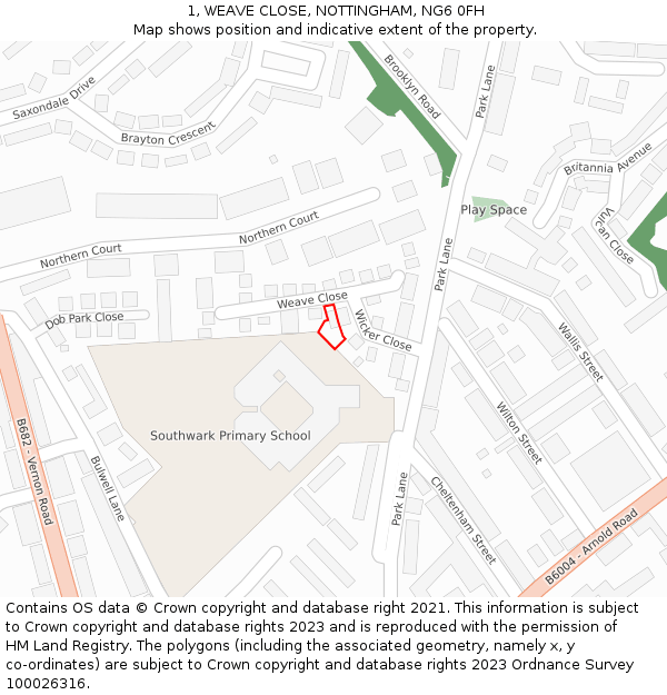 1, WEAVE CLOSE, NOTTINGHAM, NG6 0FH: Location map and indicative extent of plot