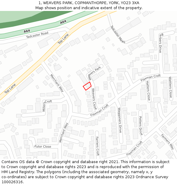 1, WEAVERS PARK, COPMANTHORPE, YORK, YO23 3XA: Location map and indicative extent of plot