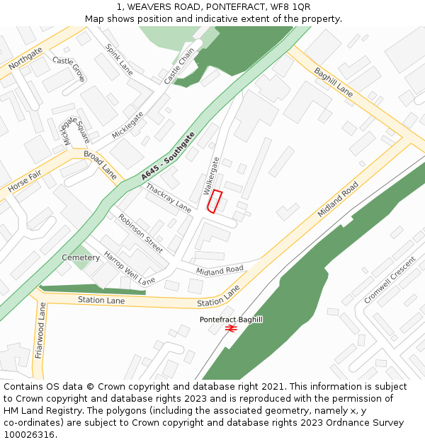 1, WEAVERS ROAD, PONTEFRACT, WF8 1QR: Location map and indicative extent of plot