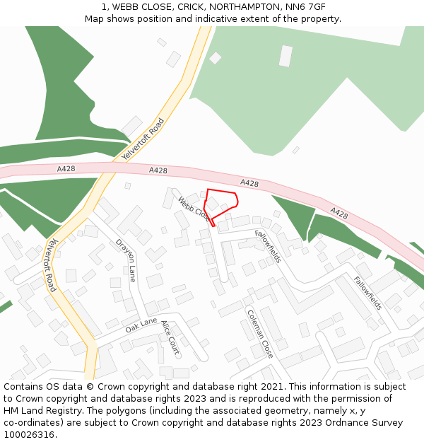 1, WEBB CLOSE, CRICK, NORTHAMPTON, NN6 7GF: Location map and indicative extent of plot