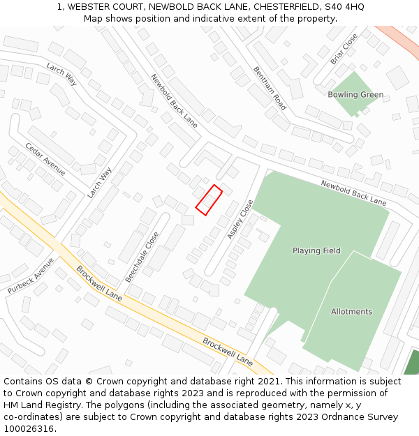 1, WEBSTER COURT, NEWBOLD BACK LANE, CHESTERFIELD, S40 4HQ: Location map and indicative extent of plot