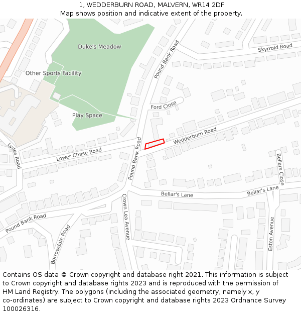 1, WEDDERBURN ROAD, MALVERN, WR14 2DF: Location map and indicative extent of plot